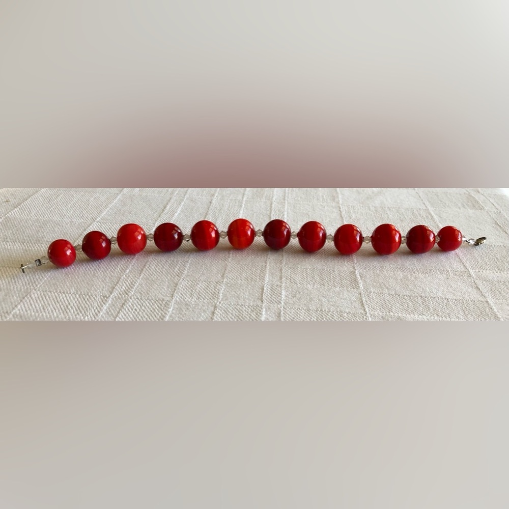 Murano Glass Ball Bracelet in Red with Swarovski Crystals